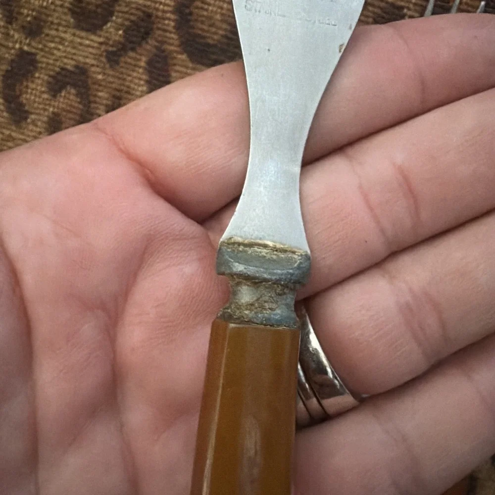 Firth Stainless Steel Bakelite Butterscotch Lot Of 3 Forks Thin‎ Prong VTG